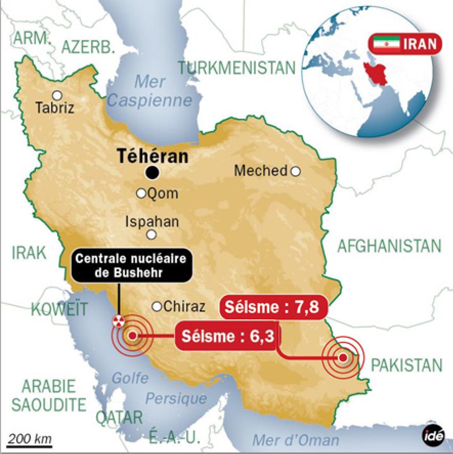 Localisationd es séismes Iran 201304